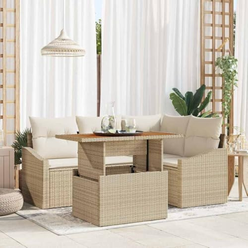 Frdhee Panca angolare per divano ad angolo, da giardino, con cuscino, beige e crema, 100 x 55 x 73 cm, per balcone, giardino, per esterni, liberamente combinabile