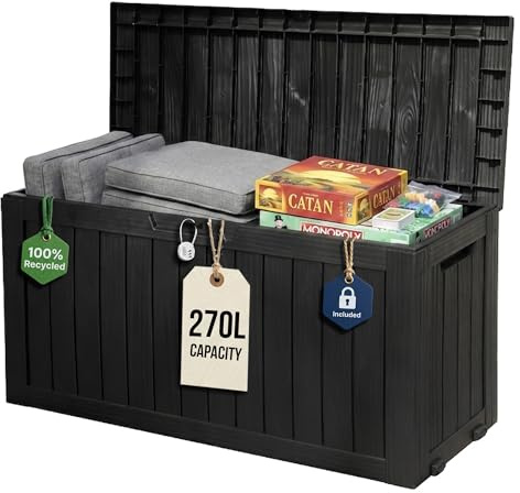 Olsen & Smith Parcel Box Outdoor 270L Garden Storage Box with Lid for Cushions, Parcels, Deliveries, Toys, Games & Tools, Lockable Weather Resistant Easy Assembly Small Balcony & Pool Plastic Chest