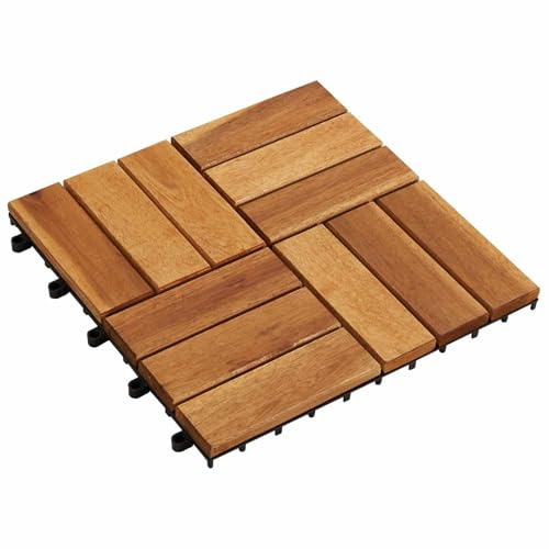 Mokuyary Piastrella per terrazza 10 pezzi, marrone, 30 x 30 cm, in legno di acacia, per esterni lastre per pavimentazione, portico, piscina, balcone, retro cortile, spa -A
