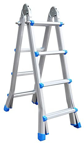 Vago-Tools Multifunktionsleiter 4x4 Aluminium 1,4mm Silber Stabil, Rutschfest, Flexibel, Platzsparend