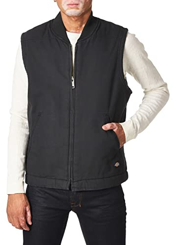 Dickies Men's Relaxed Sherpa Lined Duck Vest, Rinsed Black, Extra Large