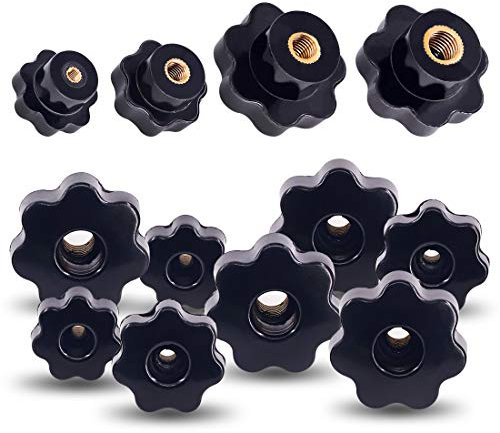 Sweet 32 pezzi M4 M6 M8 M10 7 Stella Foro Passante Manopola Filettatura Femmina Dado di Bloccaggio Assortimento Manopole a Forma di Stella Manopole in Plastica Nera