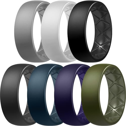 Egnaro Men's Silicone Rings, 8mm Wide Flexible Rubber Wedding Band for Him