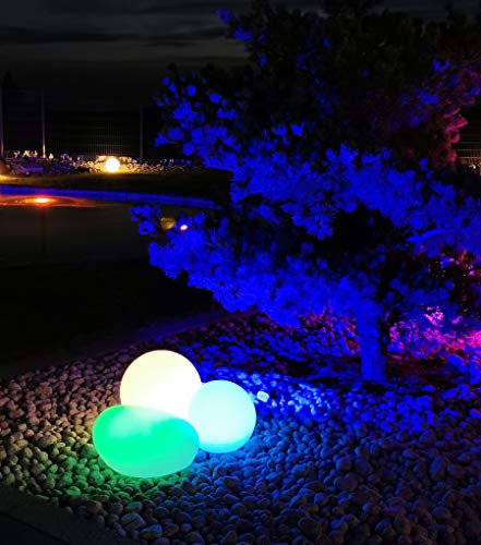 Trango 3er Set SO-00124 LED Solar Kugelleuchte IP44 Solar Leuchtstein in 20/25/40cm Durchmesser Weiß matt mit 3000K warmweiß LED & RGB Farbwechsel LED *SNOWY* Solarkugel, Außenleuchte, Gartenleuchte