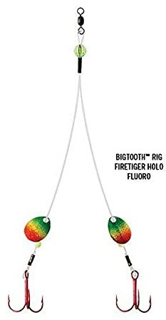 Clam Bigtooth Fluoro Rig Firetiger Blades #1/0 Red Hooks Pike Herring Hot Dog