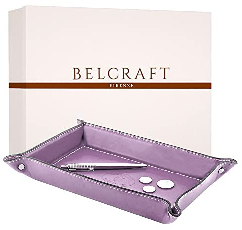 BELCRAFT Orvieto Taschenleerer Leder, Handgearbeitet in klassischem italienischem Stil, Ordentlich Tablett, Geschenkschachtel inklusive (28x19 cm) Lila