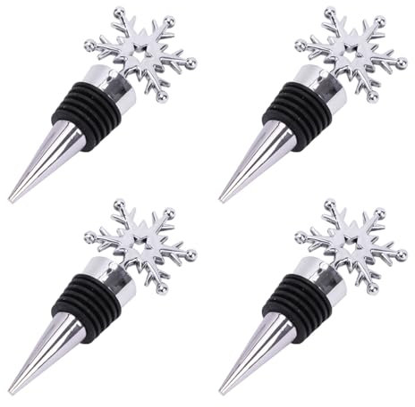YARNOW 4 Stück Weinverschluss Weihnachten Schneeflocke Edelstahl Vakuum Dichtung Weinsparer Flaschenverschluss Weinkorken Weinstopfen für Rotwein Bar Weihnachten Gastgeschenk
