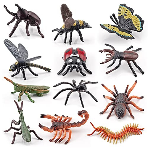 Kunststoff Realistische Wanzen und Insekten, 12Stück Tiersammlung Insekten Figuren Modell Insekt Figuren Insekt Modell Set Kinder Kinder Biologie Wissenschaft Biologie Wissenschaft Spielzeug Geschenk