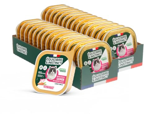EQUILIBRE & INSTINCT - Chaton - Pâtée Nourriture Humide Saumon - Favorise la Production d'Énergie - Recette Complète Formulée avec des Vétérinaires - 28x85g - Fabriqué en France
