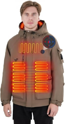 Brimekey Giacca Riscaldato Uomo,Batteria da 7,4 V, 3 Livelli di Riscaldamento, Giubbotto Riscaldante Riscaldato Impermeabile