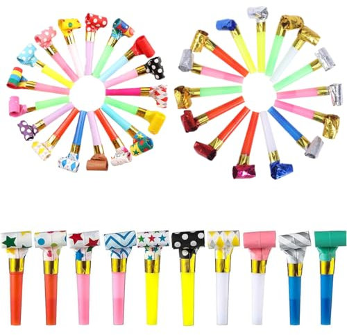 BCBF 40 Pezzi Trombette Festa Compleanno, Partito Trombette Fischietto Carnevale Trombette,Fischietti Compleanno Bambini, Trombette Colorate Party Blowers,per Festa di Compleanno, Natale e Halloween