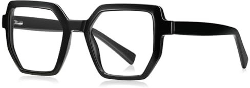 kachawoo Verres anti-lumière bleue pour hommes et femmes - Lunettes à monture large TR90 - Verres carrés hexagonaux, Noir avec transparent, L