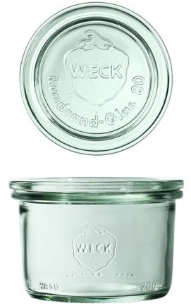 Weck Gläser 200ml – 12er Set mit Deckeln – Sturzform – robuste, stapelbare Dessertgläser, Einkoch- & Einmachgläser – klein – Weckglas ideal für Nachtisch