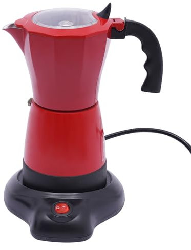 Jolre Elektrische Kaffeemaschine, Espressomaschine für 6 Tassen Mokka, Espressomaschine, elektrische Espressomaschine mit separatem Sockel, Aluminium, 300 ml 480 Watt. (rot)