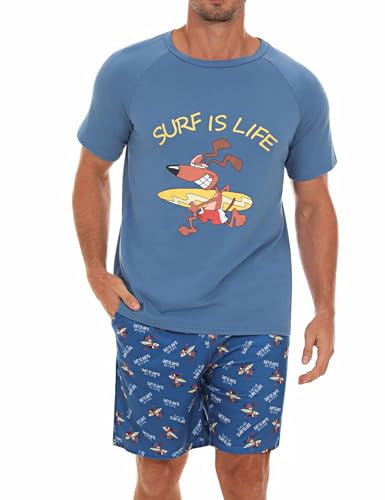 Jahetuul Pijamas Hombre de Algodón Cortos con Estampado para Verano - Conjuntos de Pijamas y Ropa de Estar en Casa