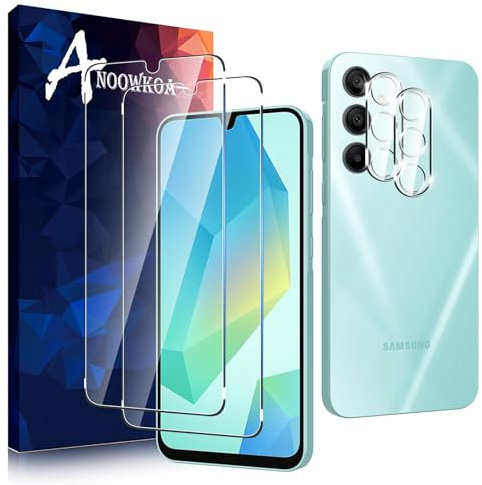 Anoowkoa [2+2 Pack for Samsung Galaxy A16 4G/5G 6.7 Inch Screen Protectors and Camera Lens Protectors Guard Tempered Glass Film, Anti Fingerprints Protective Film
