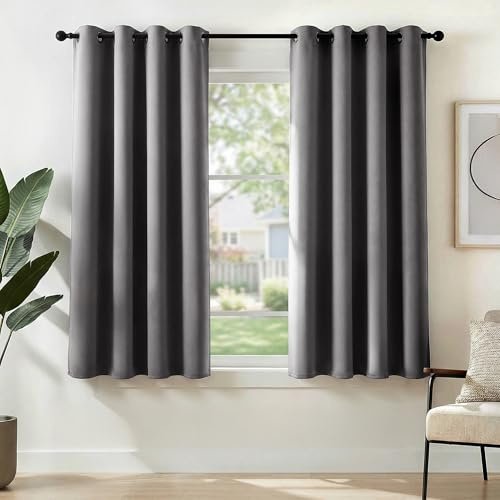 Deconovo Blackout Curtains Eyelet, Thermal Insulated Kitchen Curtains for Window, Super Soft Room Darkening, 42 x 45 Inch, Light Grey, 2 Panels
