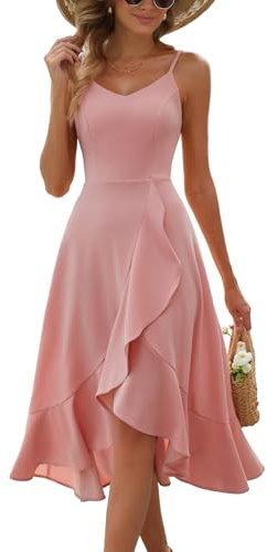 DRESSTELLS Women's Cocktail Dress, Spring Formal Wedding Guest Church Bridesmaid Aline Evening Prom Midi Dresses for Teens Blush Size in M