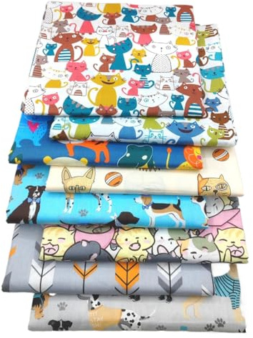 AMateschitz - 8 piezas de tela de algodón con estampado de animales de dibujos animados, tela de sarga impresa, algodón estampado, paño de patchwork, paquetes de tela para ropa de cama de niños