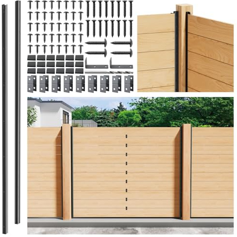 2-Pack 5FT U-Shaped Metal Fence Posts (H: 56.7″), No-Dig Hard Surface Mount for Privacy Fences, Garden, AC Units, Pool Equipment, and Trash Can Enclosures Matte Black