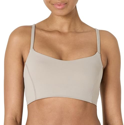 Amazon Essentials Reggiseno Sportivo Yoga Tecnico in FormFlex Morbidissimo, Sostegno Leggero, Scollo a Cuore Donna, Grigio Talpa, M