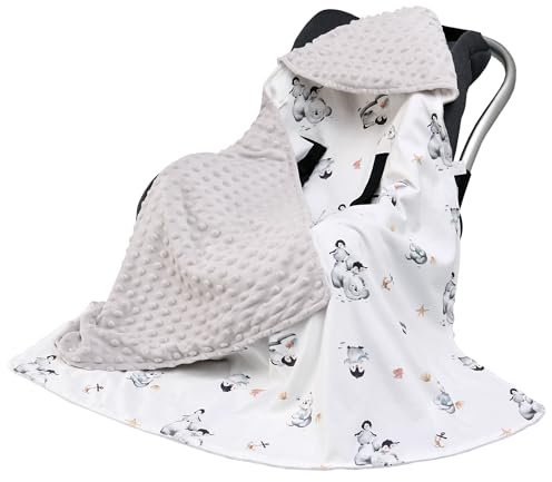 LAT Manta para Bebé 90 x 90 cm, Manta Envolvente Universal para Cochecito Asiento de Coche Doble Cara Manta de Algodón para Todas Las Estaciones (Pingüino)