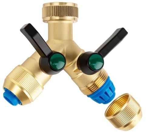 Tesmotor 2 Way Brass Tap Splitter, Garden Hose Y Splitter, 3/4 Y Type Tap Splitter with Shut-Off Valves