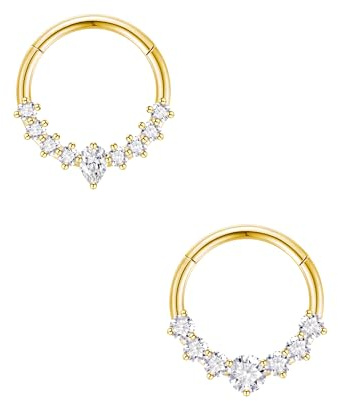 jagosen 2pcs Septum Rings 16G Daith Piercing Jewelry Hypoallergenic Stainless Steel Nose Rings Hoops Silver Gold Septum Clicker Jewelry 8mm 10 mm
