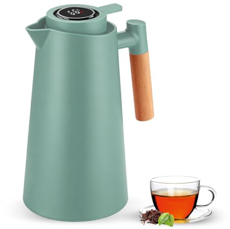 1 l termosflaska med LED-temperaturdisplay, vakuumisolerad kaffebryggare med dubbel glasinsats, 12 h varm/24 h kall, läckagesäker termosflaska, enkel tryckning