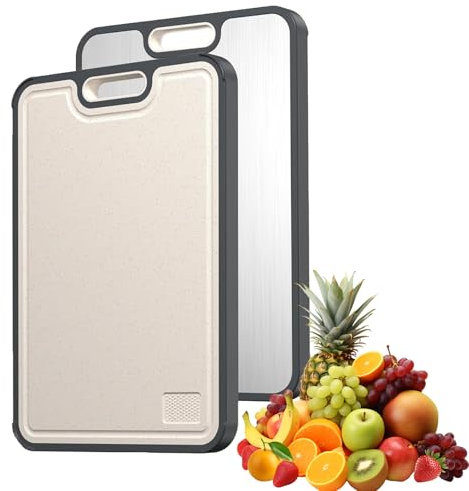 LUMOOM Planche de découpe en titane pur et paille de blé PP, 40,6 x 30,5 cm, double face, grande planche à découper pour cuisine et maison, lave-vaisselle compatible