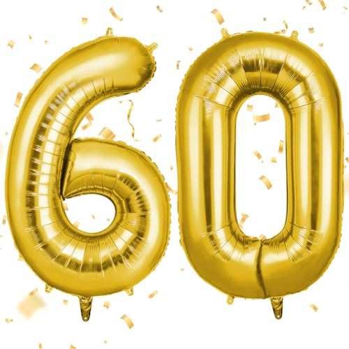 OFFCUP Palloncini Compleanno Oro 101 CM, Palloncino Numero 60, Foil Palloncini Numeri, Giganti Palloncini Numeri, Decorazioni Festa Compleanno, Gonfiabili Pallone per Anniversario