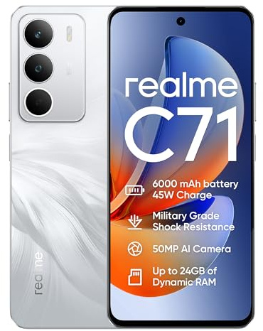 realme C71 Smartphone 8+256GB Telefono Mobile, 6000mAh Batería, 6.75 120Hz Pantalla, 45W Carga Rápida, 50MP Cámara Principal, 4G Dual SIM Teléfono Móvil, Bianco Piuma
