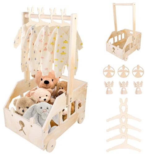 Babyparty present med handtag, babyförvaringskorg med 4 barngalgar & 6 ängeldagar, trä baby presentkorg, babykorg nyfödda för gravida nya föräldrar, perfekt för kläder, leksaker