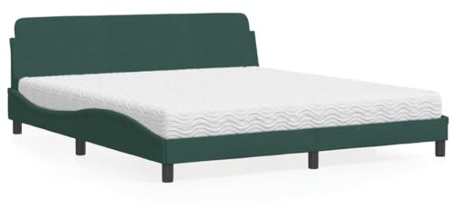 Kaloriko säng med madrass Dover mörkgrön 180 x 200 cm sammet, vågformsdesign, komfortskummadrass H2/H3, sovrumsmöbler