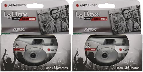 AgfaPhoto 601020 - Appareil Photo Jetable LeBox Flash, 27 Photos, Objectif Optique 31 mm - Gris et Rouge (Lot de 2)