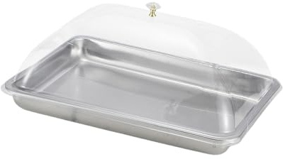 Ioensy Vassoio in Acciaio Inox con Coperchio Trasparente per Servire Torte E Dessert, 45x35x5cm