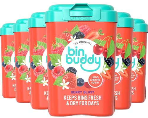 Bin Buddy Berry Blast, Pack of 6 - Leaves Your Bin Fresh and Smelling Great – Suitable for Indoor, Kitchen, Bathroom, Compost, Food Waste and Outdoor Wheelie Bins