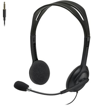 Logitech H111 Wired Headset, Stereo Headphones with Noise-Cancelling Microphone, 3.5 mm Audio Jack, PC/Mac/Laptop/Smartphone/Tablet - Black