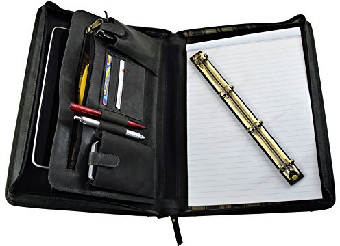 MENZO Lederschreibmappe, robustes Büffelleder, Dokumentenmappe, Ledermappe, Schreibmappe, Businessmappe, Konferenzmappe, schwarz