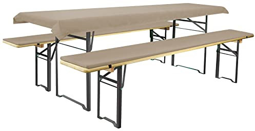 Brandsseller Auflagenset für Bierzeltgarnituren 3-teilig 2 Bankauflagen gepolstert 220x25 cm und 1 Tischdecke 240x90 cm für alle gängigen Festzeltgarnituren Bierbankauflagen Outdoor - Beige