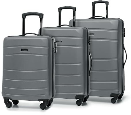 WITTCHEN Globe Line Reisekoffer 3-teiliges Kofferset Rollkoffer Trolley Handgepäck Hartschale aus ABS mit 4 Rollen Zahlenschloss Teleskopgriff | Grau