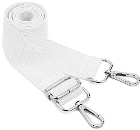 DEVPSISR Wide Shoulder Purse Strap Replacement Adjustable Belt Canvas Bag Crossbody Handbag (Silver Buckle-White)