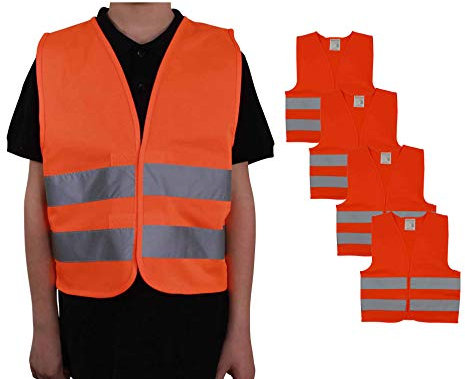 4business 4 Stück Warnweste orange Kinder Größe XS 3-6 Jahren | EN 1150 genormt | TÜV-geprüft waschbar