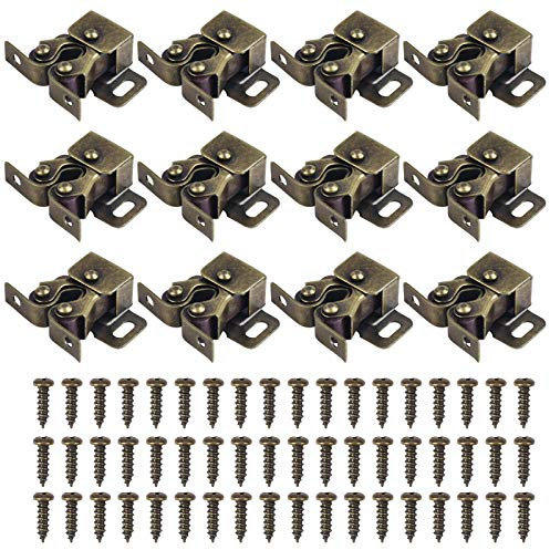 Door Catches,12pcs Double Roller Cupboard Door Latch Hardwarewith Screws for Home,Cabinet,Furniture (Bronze)