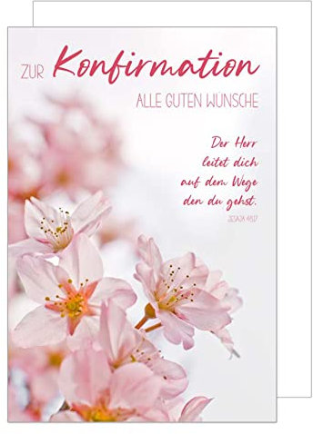 Edition Seidel Premium Glückwunschkarte zur Konfirmation mit Umschlag. Konfirmationskarte mit Spruch Karte Grusskarte rosa Blüten Junge Mädchen Karte (KF291 SW022)