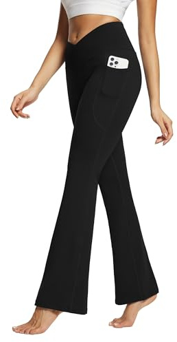 BALEAF Yogabyxor för kvinnor med fickor High Waisted Flare leggings Casual Training Breda Benbyxor