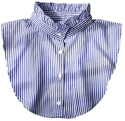 GUZOSJO Pearl Detachable White Collar Shirt,Dickey Half Blouse False Collar for Lady Girls, Blue Stripe a, M