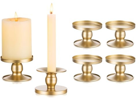 Romadedi Kerzenständer Gold Stabkerzen Metall - 6er Set Kerzenhalter Stabkerze Stumpenkerzen Vintage Morden Deko für Hochzeit Tischdeko Weihnachten Wohnzimmer Adventskranz