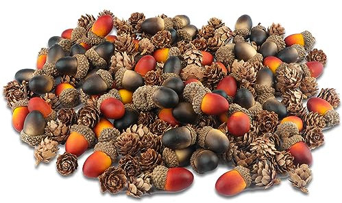 YiYa 240PCS Acorn Pine Cone Ornament Thanksgiving Pine Cones Decorations with Artificial Acorns for Fall Wedding Decor Christmas Decor Thanksgiving Decor Fall Decor