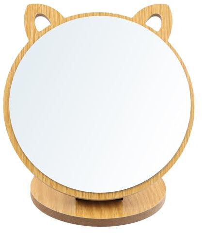 Cozlly Katzenohrform Piegel, Einstellbarer Klappspiegel, Kosmetikspiegel, Spiegel Holzrahmen mit Holzsockel, Spiegel Kinderzimmer, Klappbar Kosmetikspiegel, Schminkspiegel für Schlafzimmer Wohnzimmer